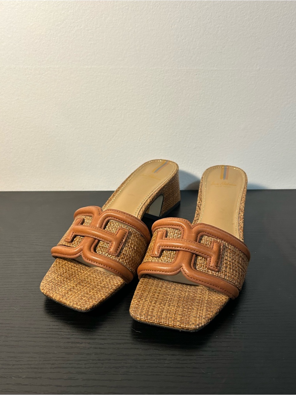 Sam Edelman Woven Tan Slide Mules with Leather Trim - Picture 1 of 4